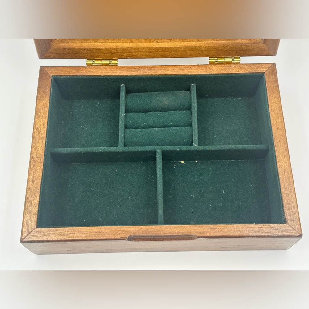 Wooden Jewelry Organizer Box with Mirror Green Velvet Lining Personalized Photo - Picture 5 of 10
